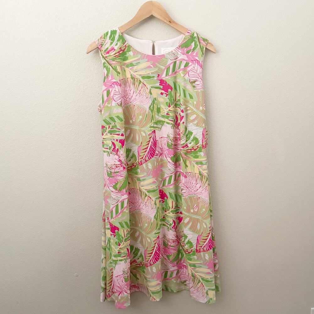 PAPPAGALLO | Erica Shift Dress Vibrant Pink Green White Tropical Floral | XL